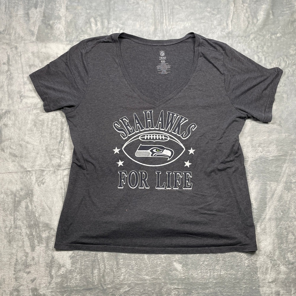 Team Apparel NFL Seattle Seahawks For Life Womens V Neck T Shirt  Plus Size XXL